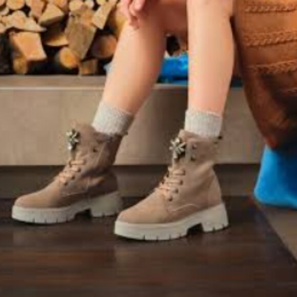 NEW Igi&Co lace-up ankle boots water-repellent suede with rhinestones 2511 2M9 - Picture 6 of 6